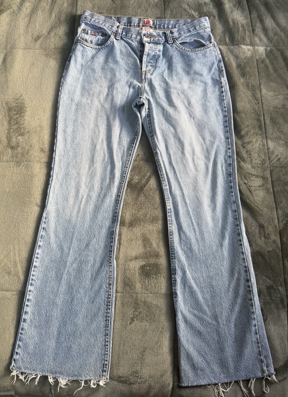 Vintage 90s Y2K Tilt Jeans Women's Jr 11 Blue Bootcut Denim Distressed Raw Hem